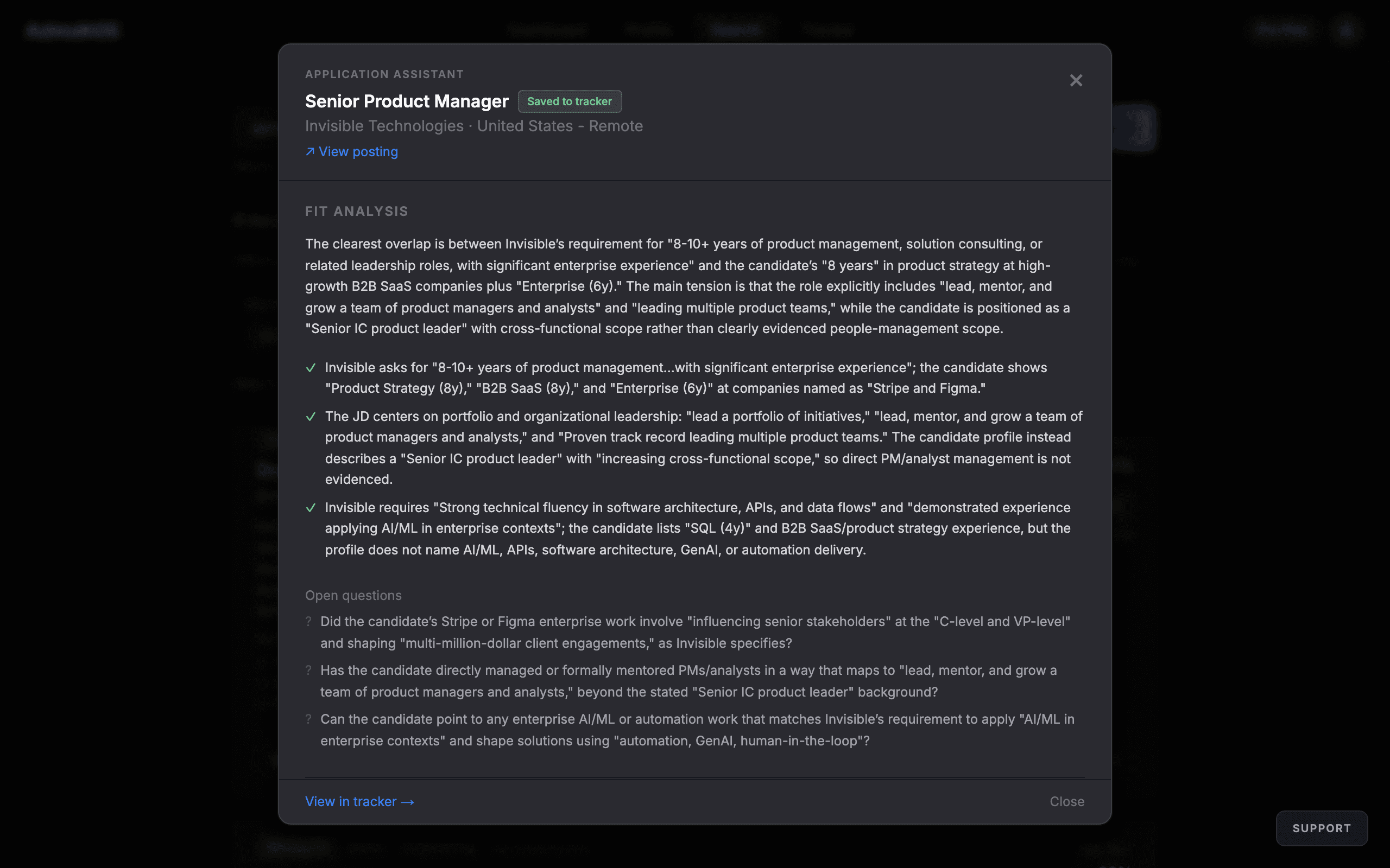 Application Assistant — Fit Analysis section
